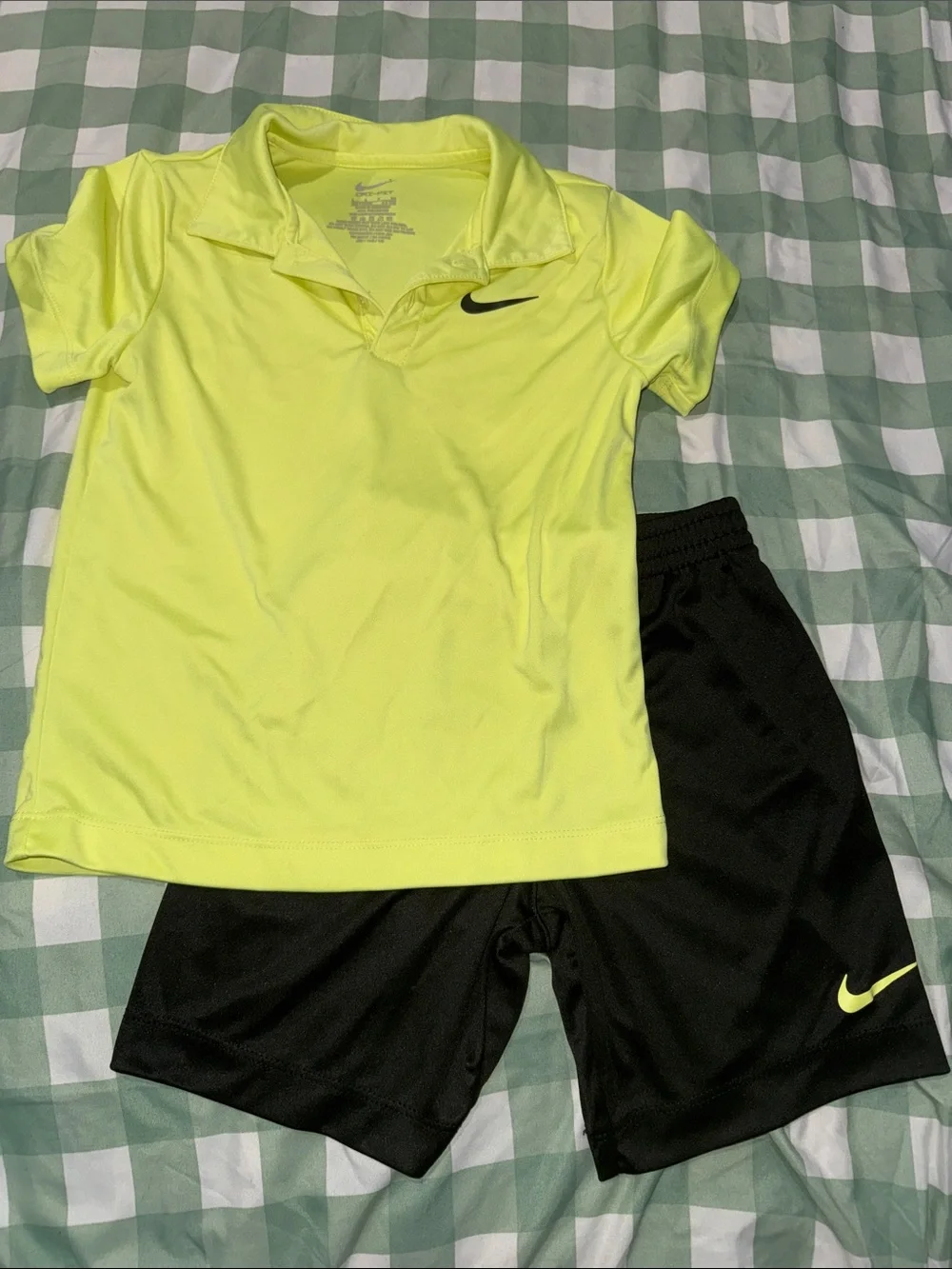 Nike Kids Neon Yellow Polo with Black Nike Shorts
